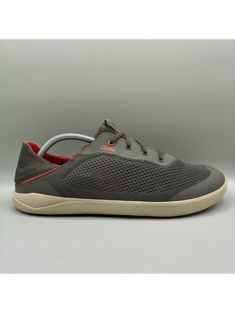OluKai Moku Poe Slip On Shoes Men’s 12 Gray Red Boat Sneakers 10472-4EKZ